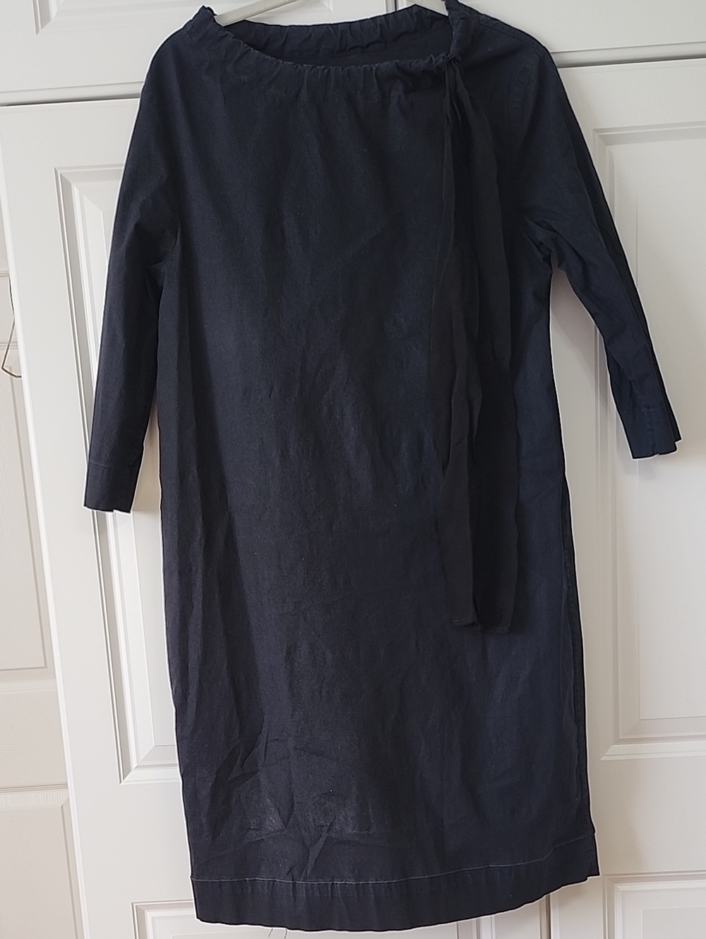 COS Navy Long-Sleeve Shift Dress with Neck Tie